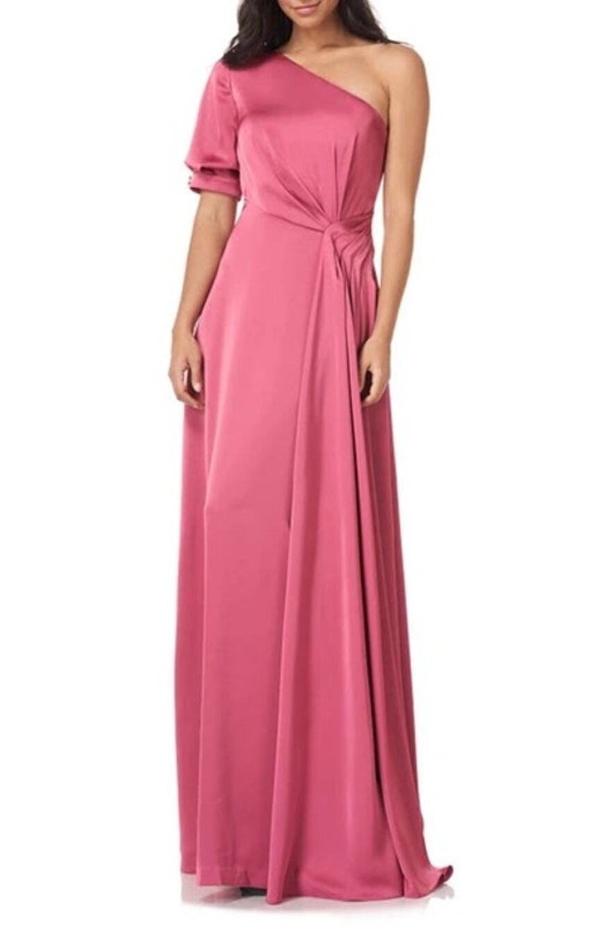 Kay Unger Izabella Sorbet Pink One Shoulder Long Cocktail Evening Gown Size 6